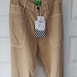 NWT: Sandrine Rose X Free People Wide Leg Patch Pocket Buckle Pants Sand